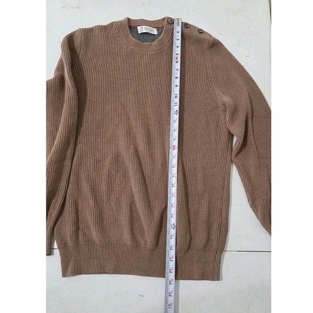 Brunello Cucinelli Ribbed Knit Sweater Mens IT 54 US 44 XL Brown Crested Buttons